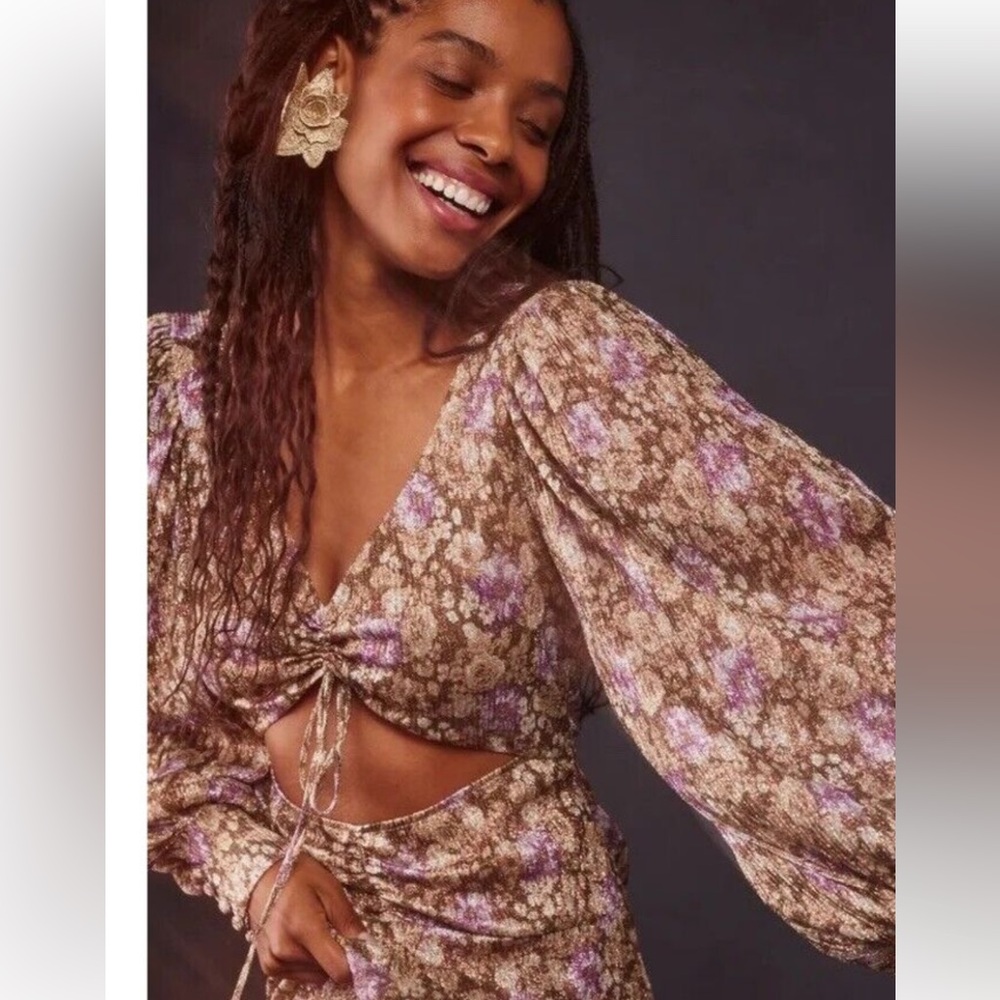 For Love and Lemons Wynne long sleeve maxi dress NWT metallic - Picture 11 of 15